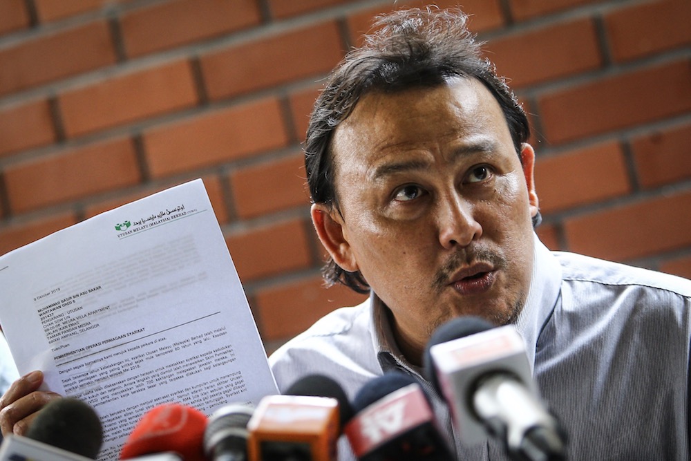 Utusan NUJ president, Mohd Taufek Razak, speaks during a press conference at Utusan Melayu Berhad building in Kuala Lumpur October 9, 2019. u00e2u20acu201d Picture by Hari Anggara