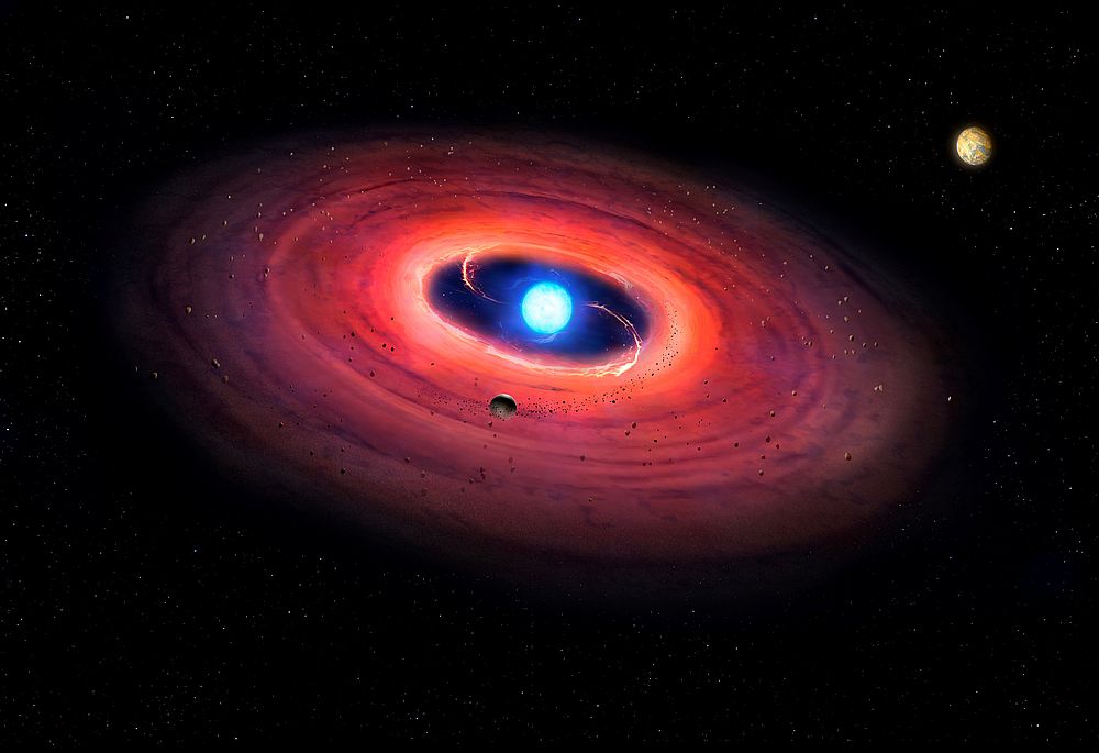 An artist's rendering shows a star called a white dwarf with a planet (upper right) and material in orbit around the star. u00e2u20acu201d Mark Garlick/UCLA handout via Reuters