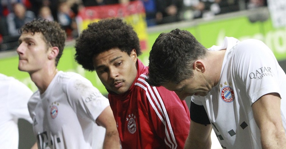 Bayern Munichu00e2u20acu2122s Benjamin Pavard, Serge Gnabry and Robert Lewandowski react after their team lost 5-1 in the Bundesliga match with Eintracht Frankfurt in Frankfurt November 2, 2019. u00e2u20acu201d AFP pic
