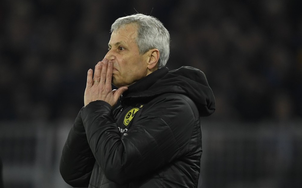Borussia Dortmundu00e2u20acu2122s coach Lucien Favre reacts during the Bundesliga match with SC Paderborn in Dortmund November 22, 2019. u00e2u20acu201d AFP pic