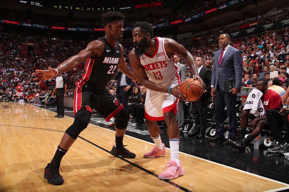 James Harden of the Houston Rockets handles the ball against the Miami Heat at American Airlines Arena in Miami November 3, 2019. u00e2u20acu201d AFP pic