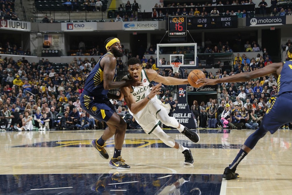 Giannis Antetokounmpo of the Milwaukee Bucks drives to the basket against the Indiana Pacers at Bankers Life Fieldhouse in Indianapolis, Indiana November 16, 2019. u00e2u20acu201d AFP pic