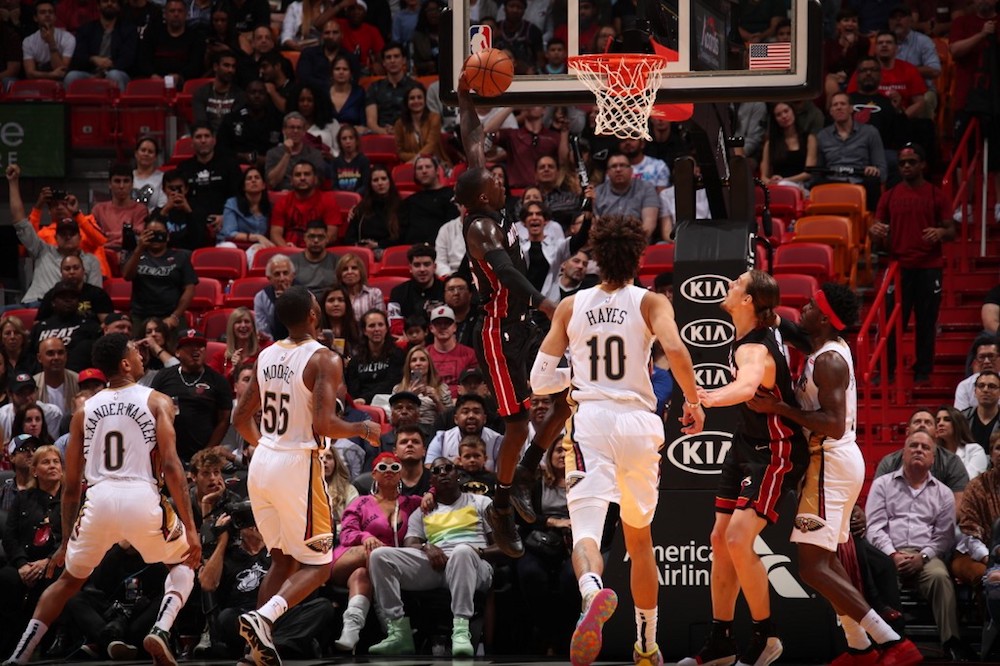 Kendrick Nunn of the Miami Heat dunks the ball against the New Orleans Pelicans at American Airlines Arena in Miami, Florida November 16, 2019. u00e2u20acu201d AFP pic