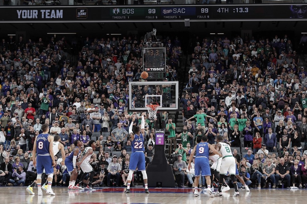 Richaun Holmes of the Sacramento Kings shoots a free throw against the Boston Celtics at Golden 1 Centre in Sacramento, California November 17, 2019. u00e2u20acu201d AFP pic