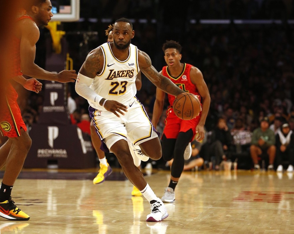 LeBron James of the Los Angeles Lakers moves the ball down the court during the second half of a game against the Atlanta Hawks at Staples Centre in Los Angeles November 17, 2019. u00e2u20acu201d AFP pic