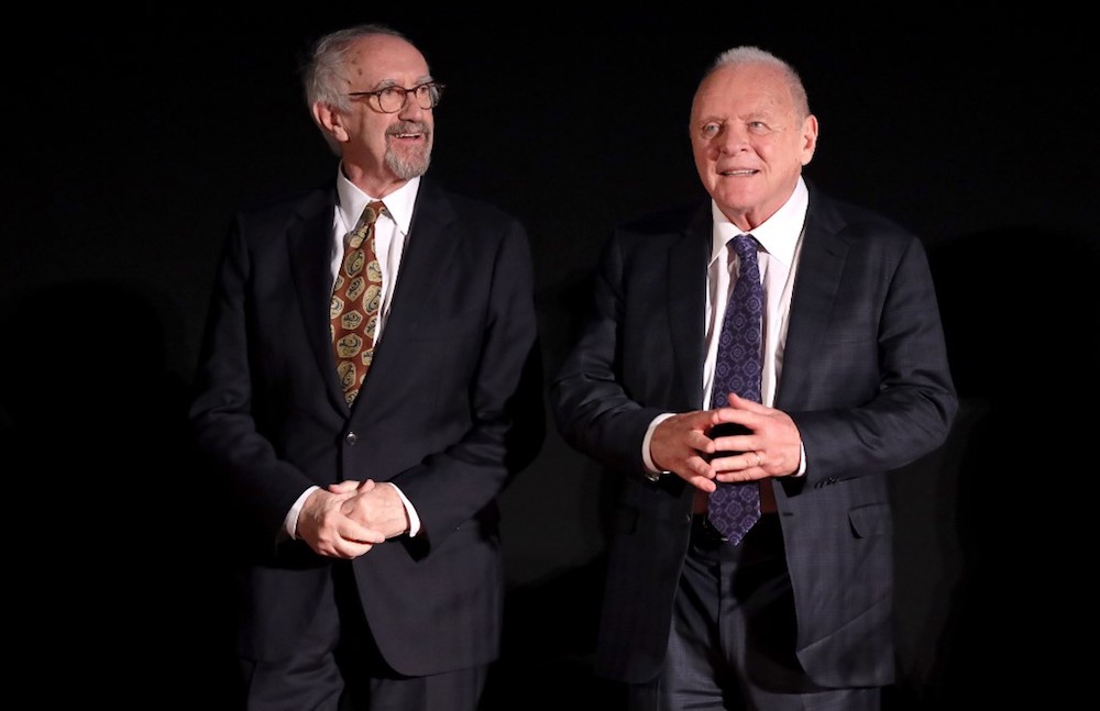 Jonathan Pryce and Anthony Hopkins attend u00e2u20acu02dcThe Two Popesu00e2u20acu2122 gala event at TCL Chinese Theatre in Los Angeles November 18, 2019. u00e2u20acu201d AFP pic