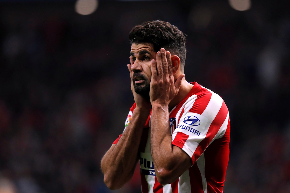 Atletico Madridu00e2u20acu2122s Diego Costa reacts during the La Liga match with Athletic Bilbao at Wanda Metropolitano in Madrid October 26, 2019. u00e2u20acu201d Reuters pic
