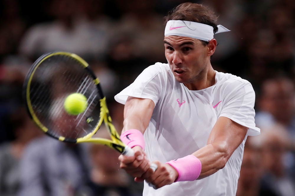 Rafael Nadal in action during his round of 16 match against Stan Wawrinka during the Paris Masters at AccorHotels Arena, Paris October 31, 2019. u00e2u20acu201d Reuters pic