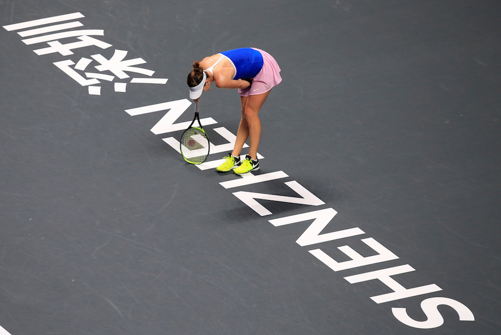 Switzerlandu00e2u20acu2122s Belinda Bencic reacts during her semi-final match against Ukraineu00e2u20acu2122s Elina Svitolina at the WTA Tour Finals in Shenzhen November 2, 2019. u00e2u20acu201d Reuters pic