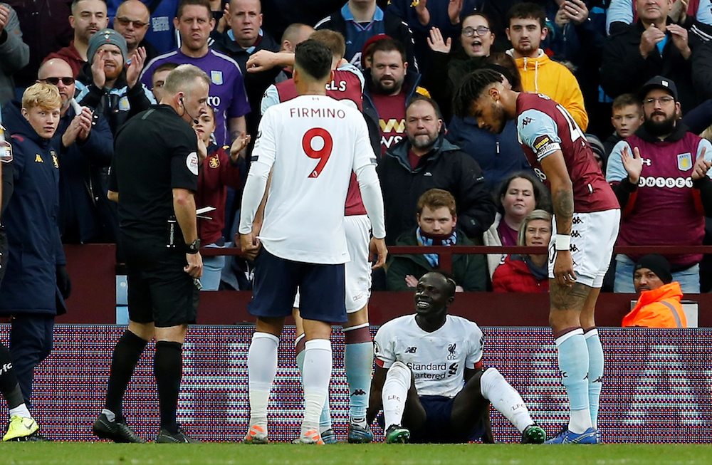 Liverpoolu00e2u20acu2122s Sadio Mane reacts during the Premier League match with Aston Villa at Villa Park in Birmingham November 2, 2019. u00e2u20acu201d Action Images pic via Reuters