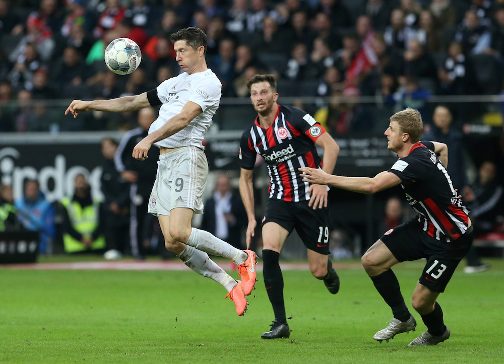 Bayern Munichu00e2u20acu2122s Robert Lewandowski in action during the Bundesliga match with Eintracht Frankfurt at Commerzbank-Arena in Frankfurt November 2, 2019. u00e2u20acu201d Reuters pic