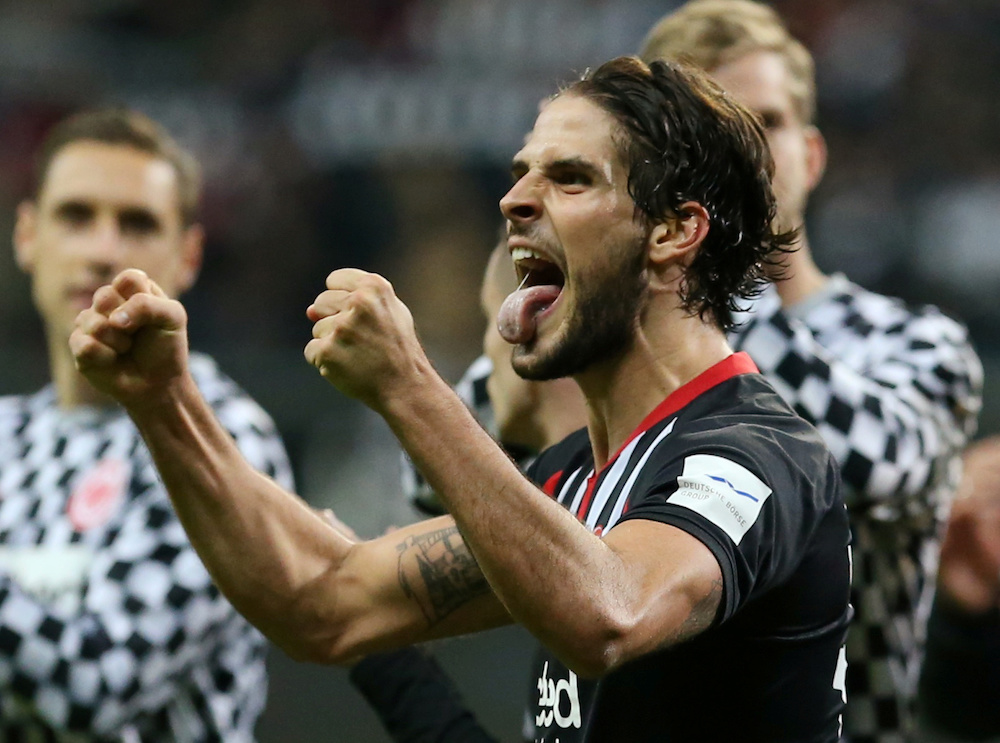 Eintracht Frankfurtu00e2u20acu2122s Goncalo Paciencia celebrates at the end of the Bundesliga match with Bayern Munich at Commerzbank-Arena in Frankfurt November 2, 2019. u00e2u20acu201d Reuters pic