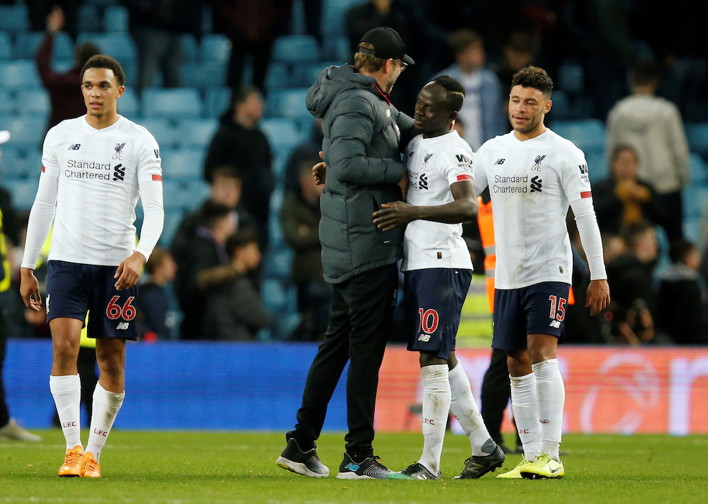 Liverpool manager Jurgen Klopp and Sadio Mane celebrate after the Premier League match with Aston Villa at Villa Park in Birmingham November 2, 2019. u00e2u20acu201d Reuters pic