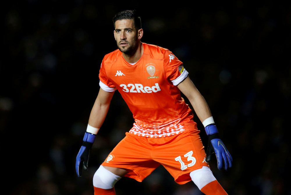 Leeds Unitedu00e2u20acu2122s Kiko Casilla in action during the Championship match with West Bromwich Albion at Elland Road in Leeds October 1, 2019. u00e2u20acu201d Action Images pic via Reuters