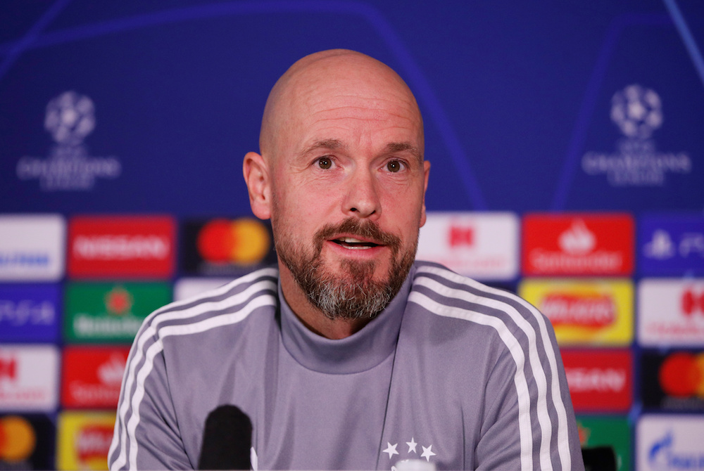 Ajax coach Erik ten Hag during a Champions League press conference at Stamford Bridge in London November 4, 2019. u00e2u20acu201d Action Images pic via Reuters