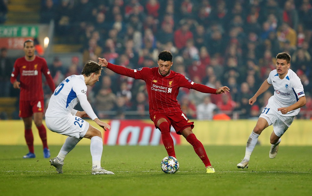 Liverpool's Alex Oxlade-Chamberlain in action with KRC Genk's Sander Berge at Anfield in Liverpool November 5, 2019. u00e2u20acu201d Reuters pic