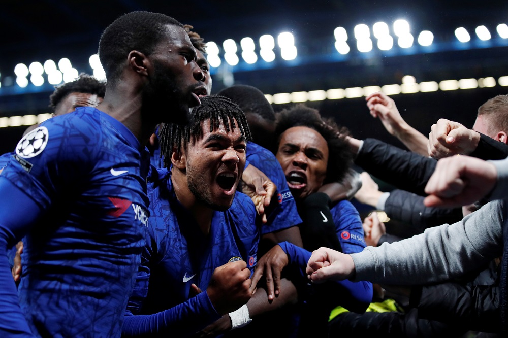 Chelsea's Reece James celebrates scoring their fourth goal with Fikayo Tomori, Willian and teammates at Stamford Bridge in London November 5, 2019. u00e2u20acu201d Reuters pic