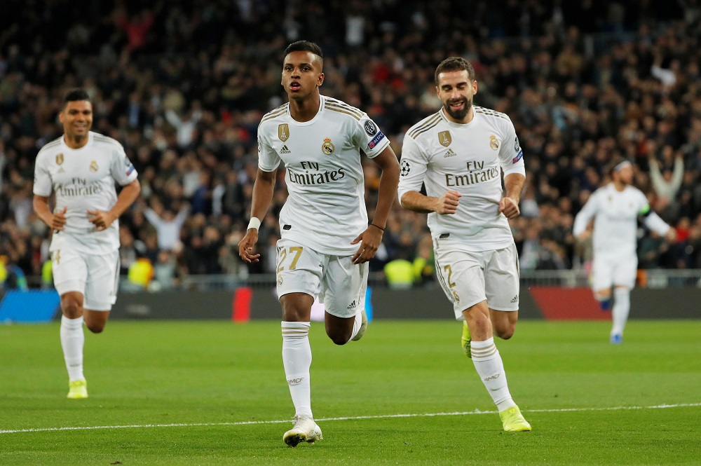 Real Madrid's Rodrygo celebrates scoring their first goal against Galatasaray at the Santiago Bernabeu stadium in Madrid November 6, 2019. u00e2u20acu201d Reuters pic