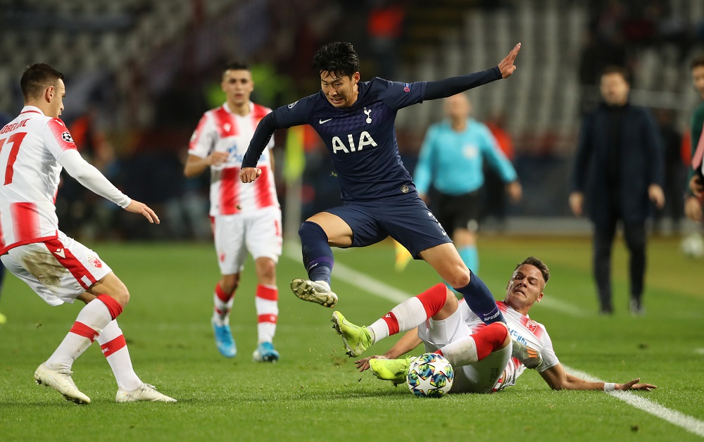 Tottenham Hotspuru00e2u20acu2122s Son Heung-min in action during the match against Red Star Belgrade at the Rajko Mitic Stadium November 6, 2019. u00e2u20acu201d Action Images via Reuters