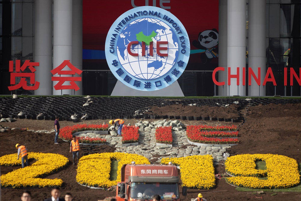 Workers set up the venue for the second China International Import Expo (CIIE) in Shanghai October 31, 2019. u00e2u20acu201d Picture courtesy of China Out via Reuters