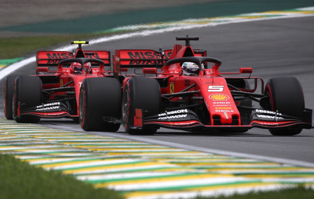 Ferrari's Charles Leclerc and Sebastian Vettel in action during practice at Jose Carlos Pace Circuit in Sao Paulo November 16, 2019. u00e2u20acu201d Reuters pic