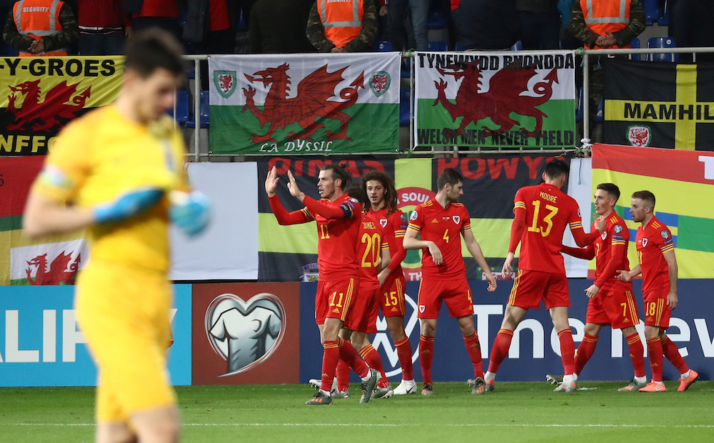 Walesu00e2u20acu2122 Harry Wilson celebrates scoring their second goal with teammates during the Euro 2020 Qualifier Group E match with Azerbaijan at Bakcell Arena in Baku November 16, 2019. u00e2u20acu201d Reuters pic