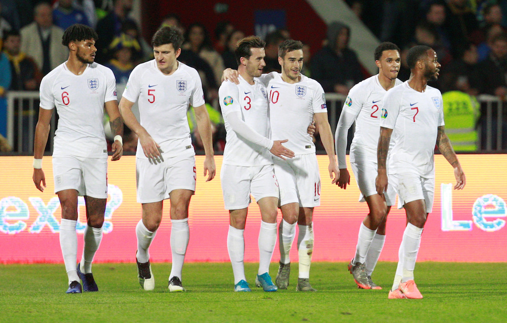 Englandu00e2u20acu2122s Harry Winks celebrates scoring their first goal with teammates during the Euro 2020 Qualifier Group A match with Kosovo at Fadil Vokrri Stadium in Pristina November 17, 2019. u00e2u20acu201d Reuters pic