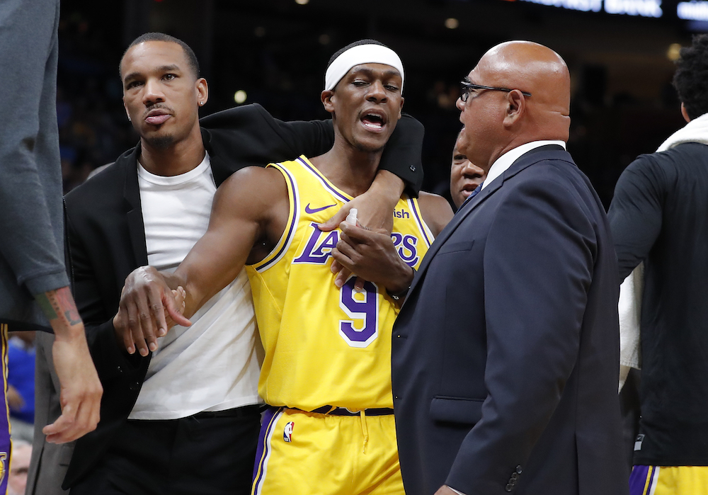 Los Angeles Lakers guard Rajon Rondo is ejected from the game against the Oklahoma City Thunder during the third quarter at Chesapeake Energy Arena in Oklahoma City November 22, 2019. u00e2u20acu201d Alonzo Adams-USA TODAY Sports pic via Reuters
