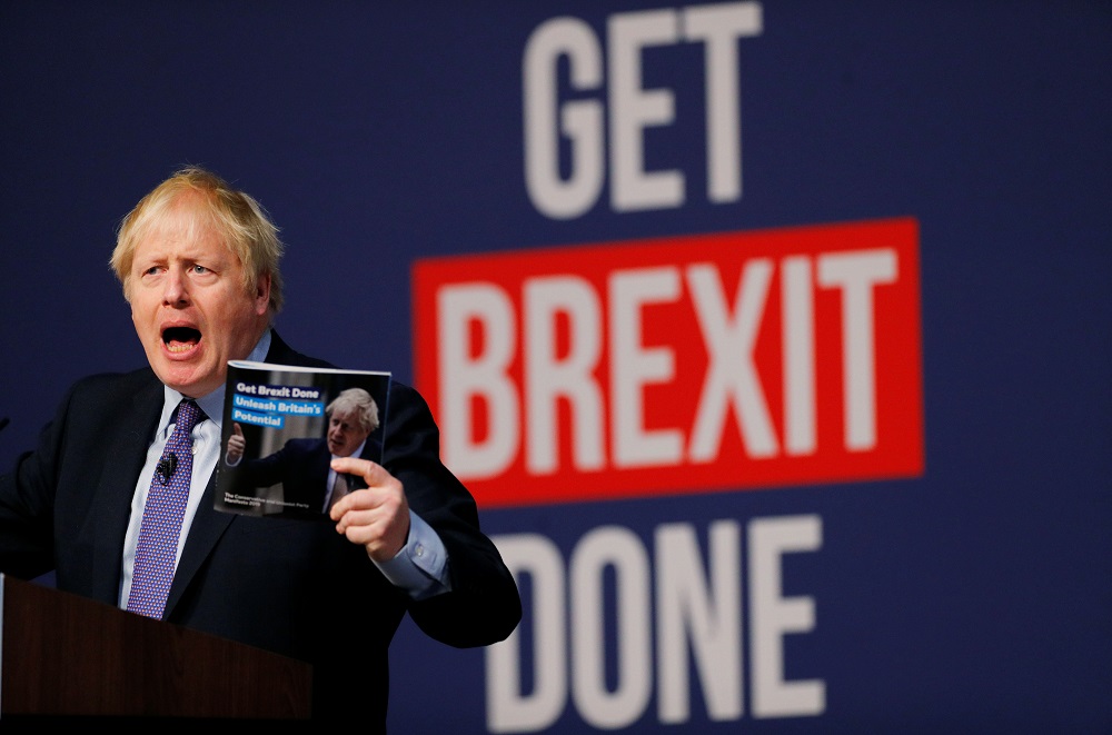 Britain's Prime Minister Boris Johnson speaks at the Conservative party's manifesto launch in Telford, Britain November 24, 2019. u00e2u20acu201d Reuters pic