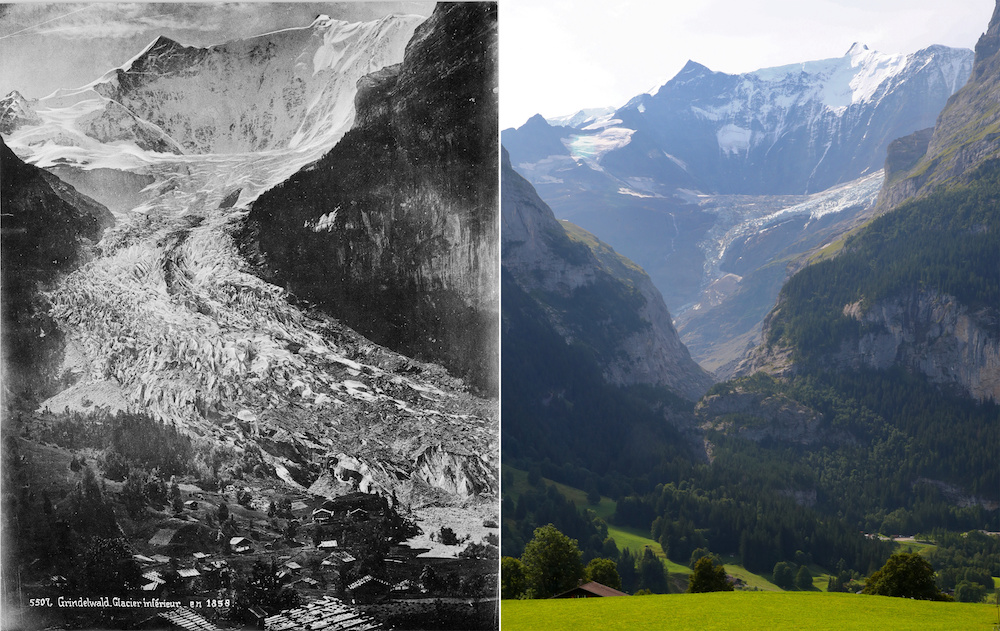 A combination picture shows the Lower Grindelwald Glacier seen in Grindelwald, Switzerland in 1865 (left) and on August 26, 2019. u00e2u20acu201d Handout via Reuters
