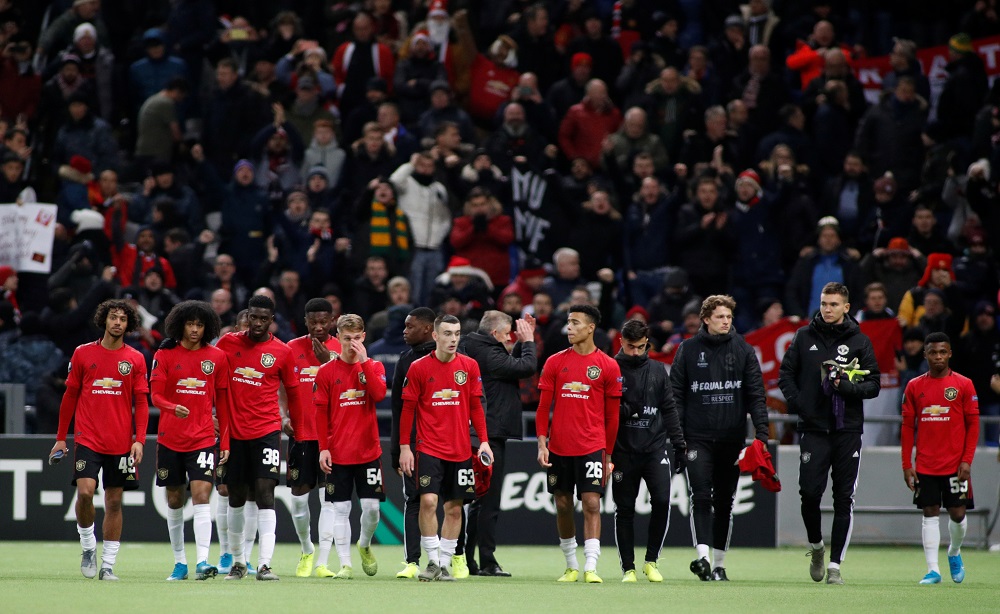 Manchester United players look dejected after the match against Astana at the Astana Arena in Nur-Sultan, Kazakhstan November 28, 2019. u00e2u20acu201d Reuters pic