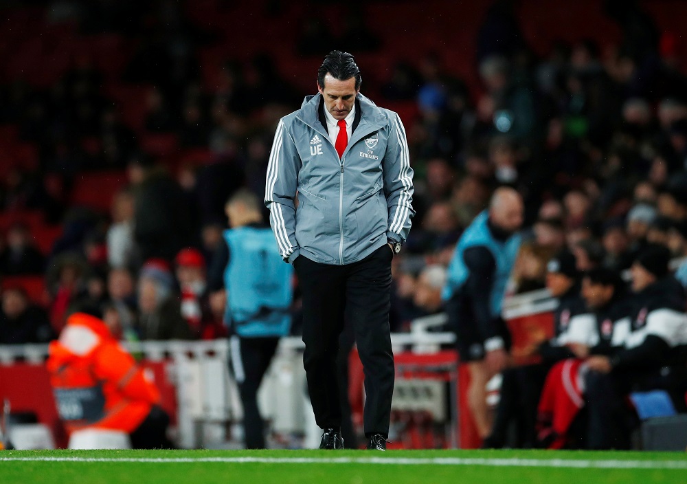 Arsenal manager Unai Emery looks dejected after the match against Eintracht Frankfurt at the Emirates Stadium in London November 28, 2019. u00e2u20acu201d Reuters pic