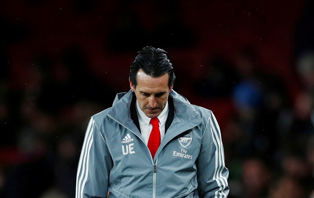 Arsenal manager Unai Emery looks dejected after the match against Eintracht Frankfurt at the Emirates Stadium in London November 28, 2019. u00e2u20acu201d Reuters pic