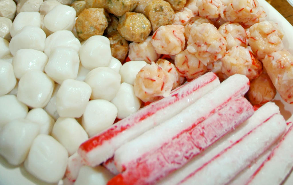 A close-up view of processed seafood such as prawn balls and crab sticks. u00e2u20acu201d Wikimedia Commons/Wee Keat Chin pic via TODAY 