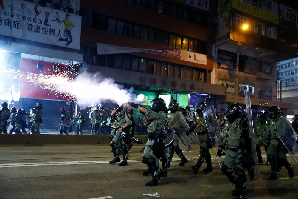 Police fire tear gas as they break up thousands of anti-government protesters during a march billed as a global ,emergency call, for autonomy, in Hong Kong November 2, 2019. u00e2u20acu201d Reuters pic