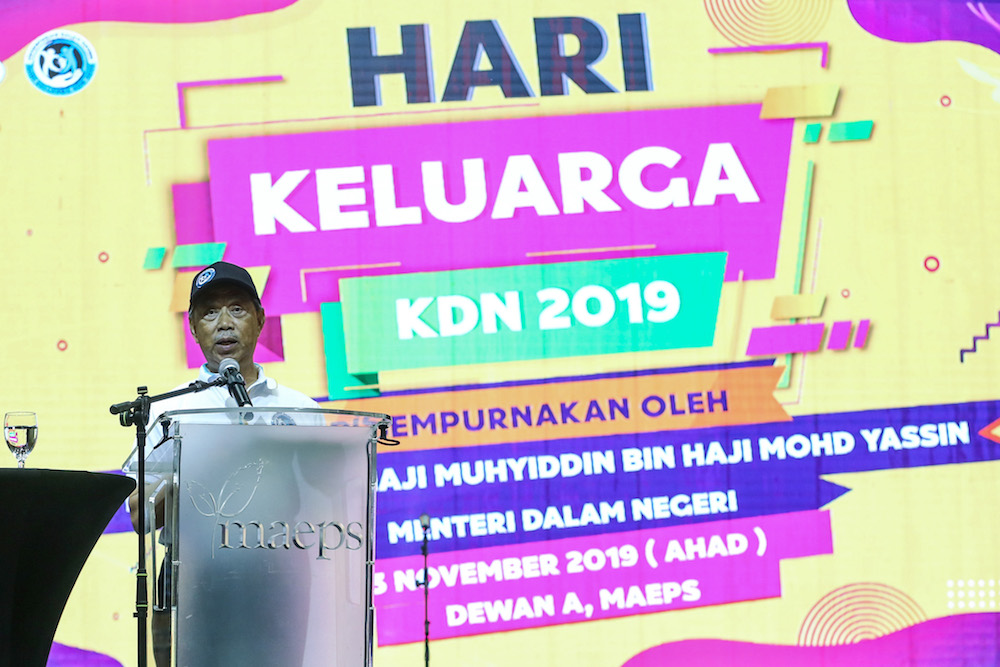 Home Minister Tan Sri Muhyiddin Yassin speaks during the Home Ministryu00e2u20acu2122s Family Day at MAEPS in Serdang November 3, 2019. u00e2u20acu201d Picture by Yusof Mat Isa