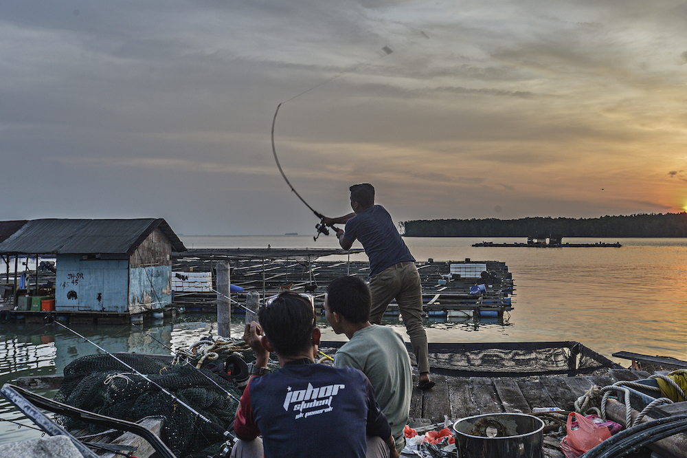 People fish in Kampung Kukup Laut in Kukup, Pontian November 3, 2019. u00e2u20acu201d Picture by Shafwan Zaidon