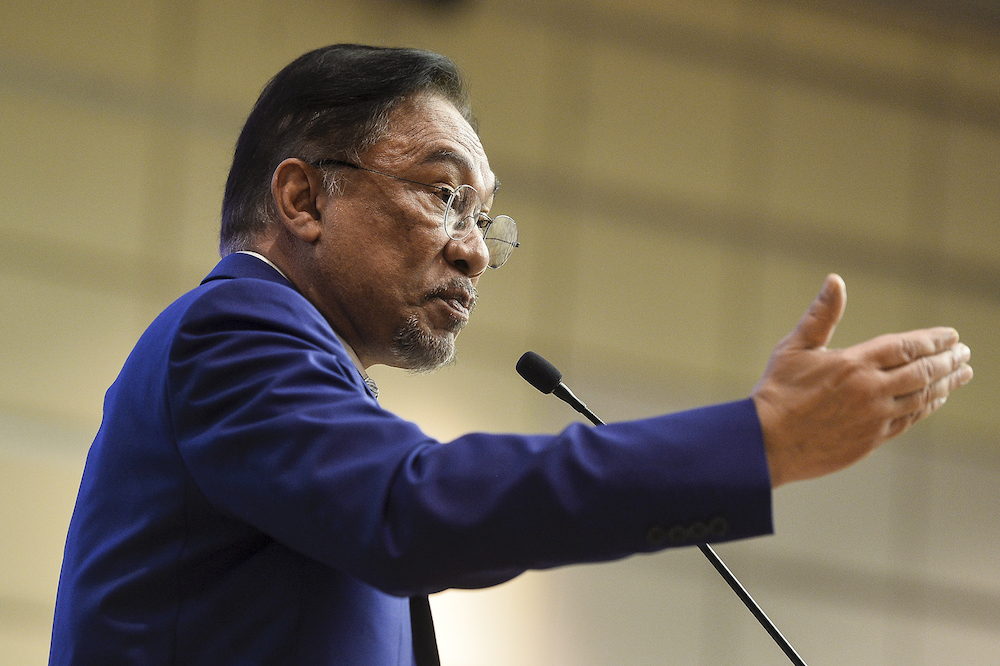 PKR President Datuk Seri Anwar Ibrahim speaks at the Youth Economic Forum 2019 in Kuala Lumpur November 9, 2019. u00e2u20acu201d Picture by Miera Zulyana