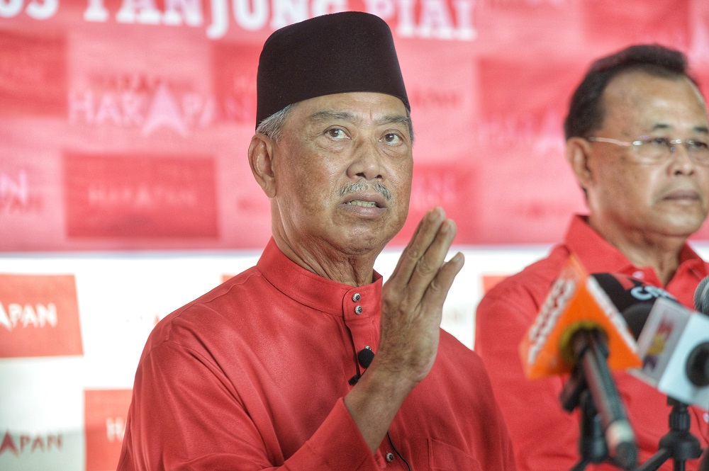 PPBM president Tan Sri Muhyiddin Yassin speaks to reporters during a press conference at the Pakatan Harapan operation room in Tanjung Piai November 15, 2019. u00e2u20acu201d Picture by Shafwan Zaidon