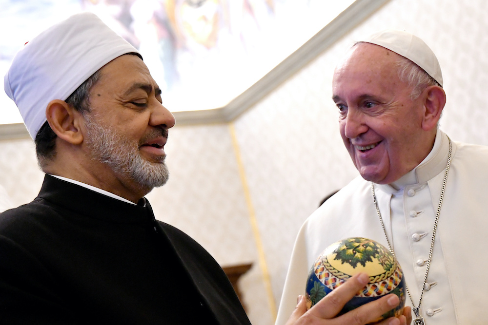 Pope Francis receives a gift from Grand Imam Ahmed Al-Tayeb Sheikh of Al-Azhar during a private audience at the Vatican November 15, 2019. u00e2u20acu201d Reuters pic