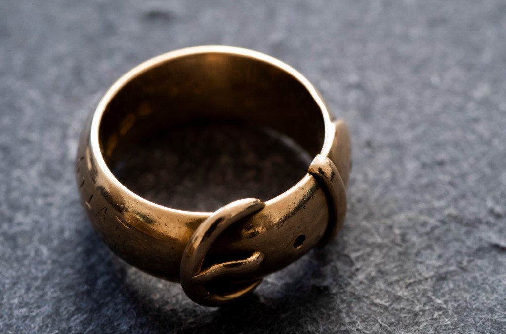 A picture taken on October 30, 2019 at the apartment of Arthur Brand in Amsterdam shows a close-up of the 18-carat golden friendship ring which is said to have belonged to Irish playwright Oscar Wilde (1854-1900). u00e2u20acu201d AFP picnn