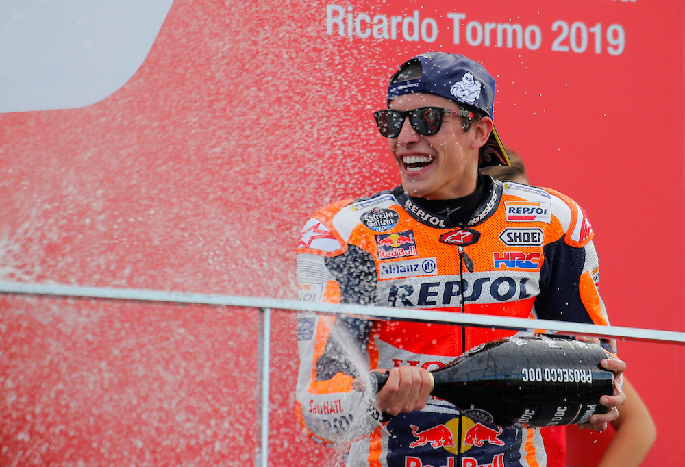 Repsol Honda's Marc Marquez celebrates winning the Valencia Grand Prix in Valencia November 17, 2019. u00e2u20acu201d Reuters pic