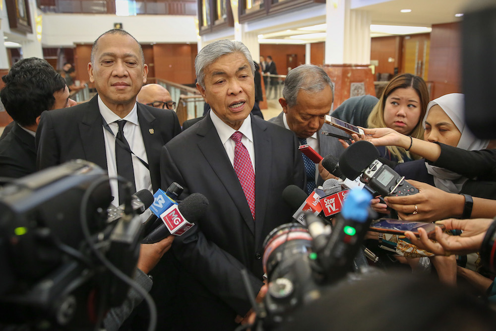 Datuk Seri Ahmad Zahid Hamidi speaks to reporters at Parliament in Kuala Lumpur November 18, 2019. u00e2u20acu201d Picture by Yusof Mat Isa