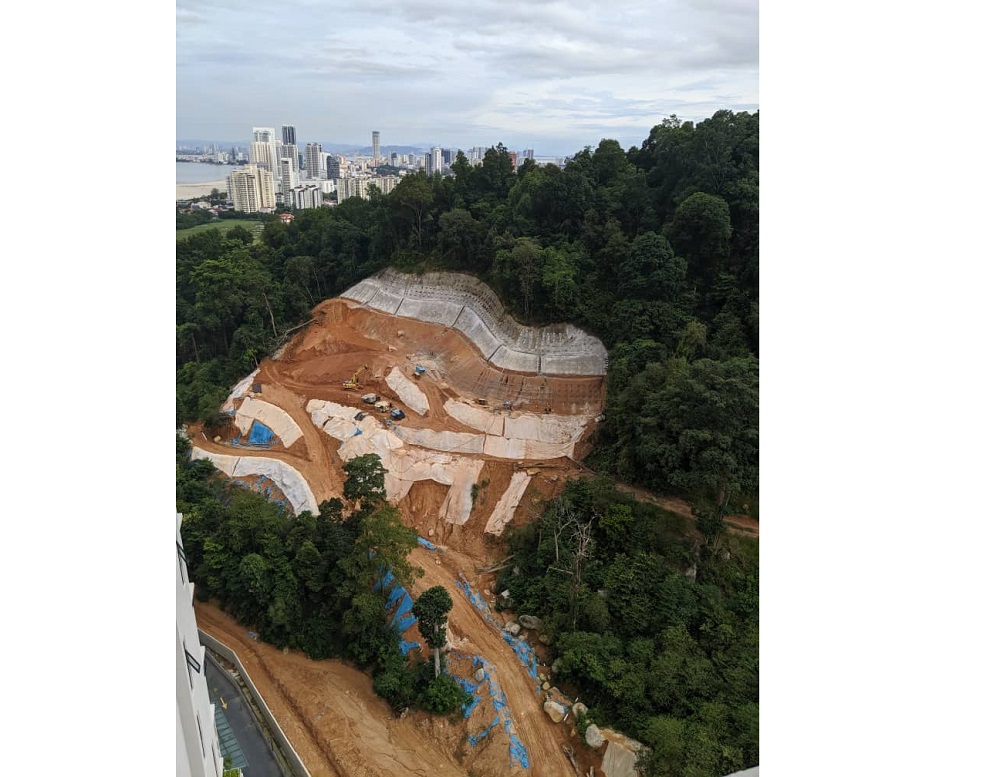 An aerial view of the hill cutting at Mount Erskine. u00e2u20acu201d Picture courtesy of Sahabat Alam Malaysia