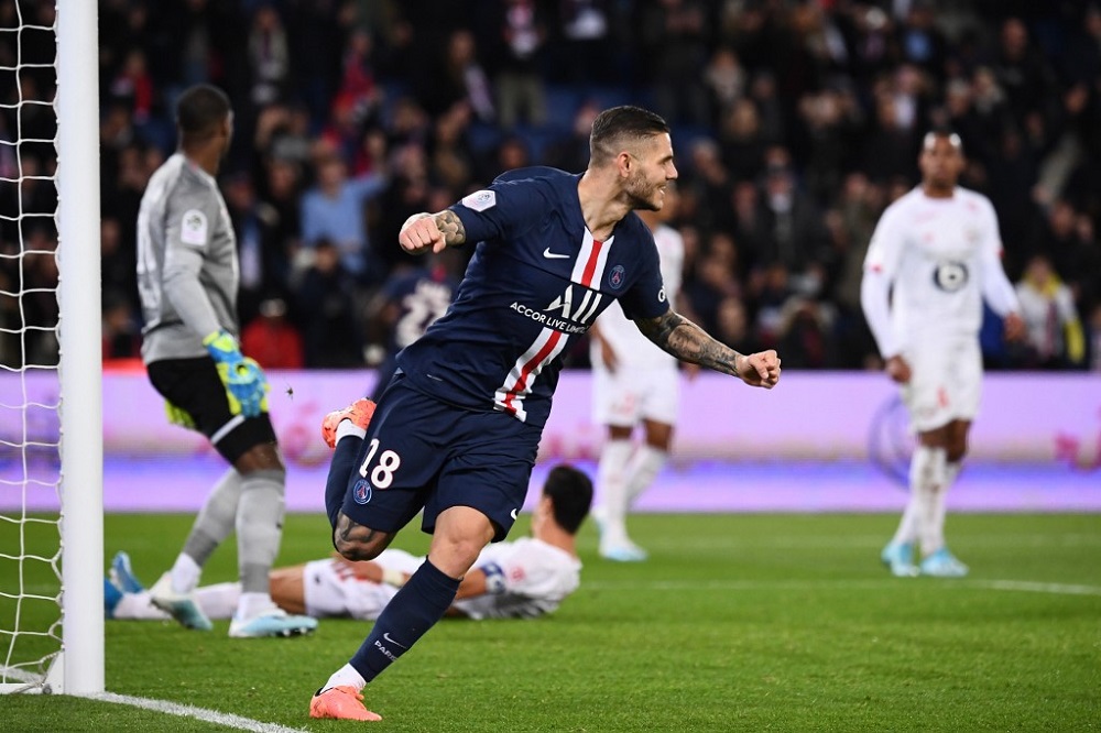 Paris Saint-Germain's Argentine forward Mauro Icardi celebrates after scoring a goal during the French L1 football match between Paris Saint-Germain and Lille at the Parc des Princes in Paris November 22, 2019. u00e2u20acu201d AFP pic