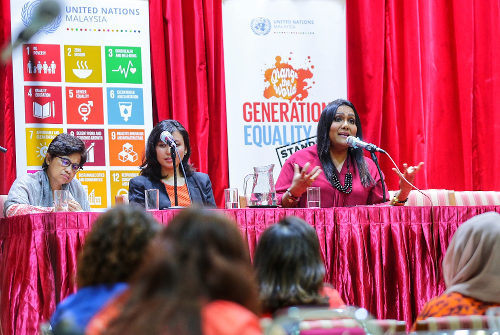 Nisya Ayub (left) from SEED Foundation at the International Day for the Elimination of Violence Against Women forum at Women's Institute Management, November 25, 2019. — Picture by Ahmad Zamzahuri