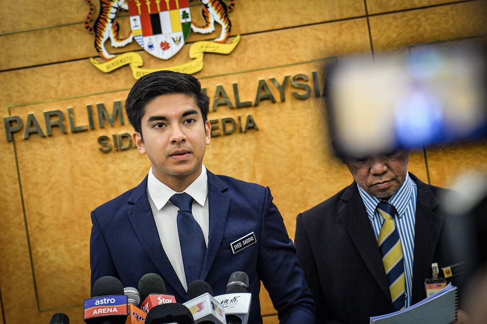 Youth and Sports Minister Syed Saddiq Syed Abdul Rahman speaks to reporters at the Parliament lobby in Kuala Lumpur November 25, 2019. u00e2u20acu201d Picture by Hari Anggara