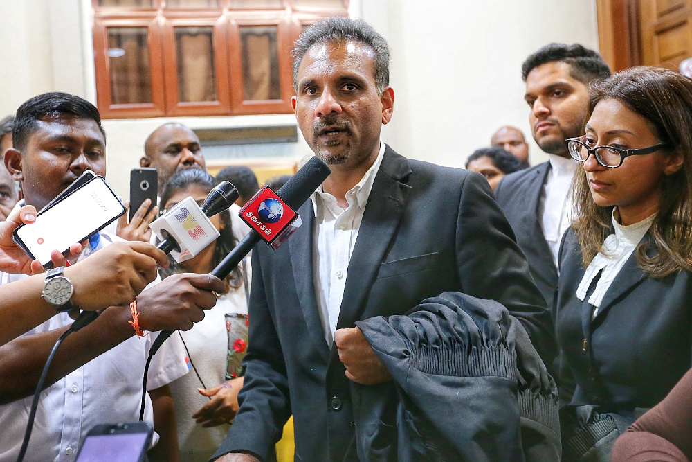 Lawyer Ramkarpal Singh speaks to reporters at Kuala Lumpur High Court on LTTE bail application November 26, 2019. — Picture by Ahmad Zamzahuri