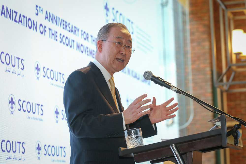 Former UN secretary-general Ban Ki-Moon speaks during the 5th anniversary of the opening of the global headquarters of the World Organisation of the Scout Movement in Kuala Lumpur November 27, 2019. u00e2u20acu201d Picture by Yusof Mat Isa