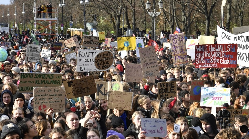 Demonstrators gather with placards during a protest called by the Fridays for Future movement for climate protection in Berlin November 29, 2019. u00e2u20acu201d AFP pic